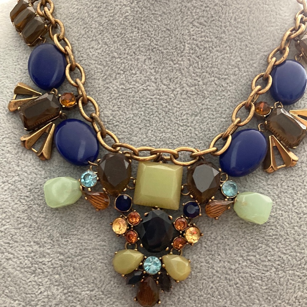J Crew Statement Multicolor Gemstone Bib Necklace - Blue, Green & Brown